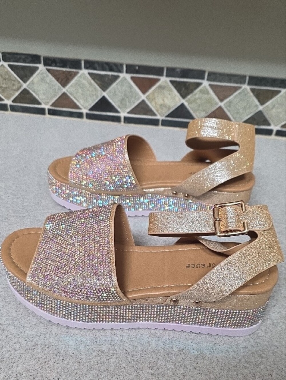 Forever Rose Gold Glitter Rhinestone Ankle-Strap Sandals - Picture 3 of 5